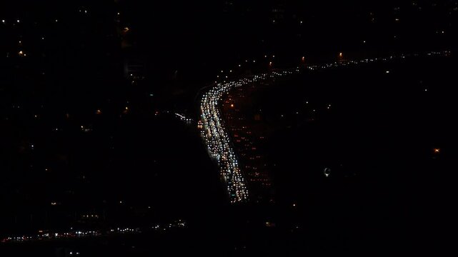 Aerial view of traffic flow in a main highway in Istanbul at night