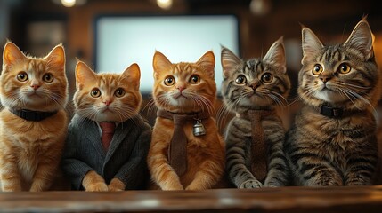 Adorable cats in business attire gather for a unique team photo that will melt your heart