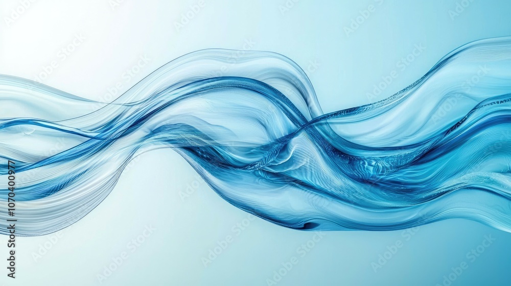 Wall mural abstract blue wave flowing with smooth curves on a blue background.