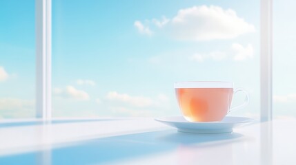 Obraz premium A cup of tea sits on a white plate on a table