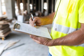 Blueprints on a Clipboard Held by a Construction Man | Construction Planning, Building Design, Architectural Plans, Professional Worker, Project Management