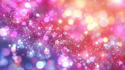 Abstract blurred background with colorful bokeh lights and glitter.