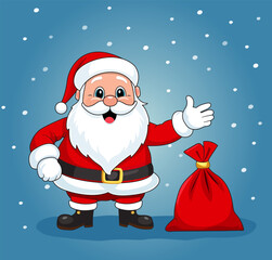 Cute Santa Claus with a bag of gifts. Christmas design concept.
