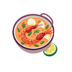 Shrimp soup in a bowl with lime