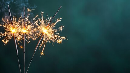 Obraz premium Closeup of New Year s Eve sparklers, focus on festive excitement and celebration, outdoor night scene