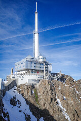 Pic du Midi, France - 2 Nov, 2024: Views of the French Pyrenees mountains from the Pic du Midi Observatory