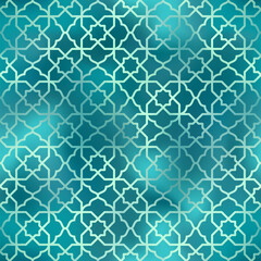 Green Arabic style seamless pattern. Vector gradient oriental ornament on green background. Oriental traditional texture for backgrounds, wallpapers, textile patterns, decoration