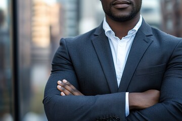 Fototapeta premium Confident businessman with crossed arms in city
