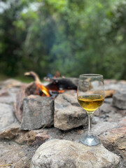 wine glass and campfire 