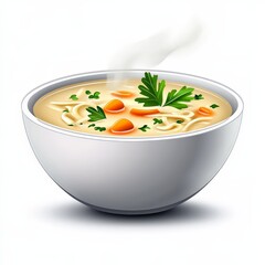 Cartoon Illustration of a Bowl of Chicken Noodle Soup