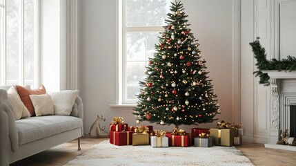 Christmas tree and gifts flat design front view North Pole theme 3D render