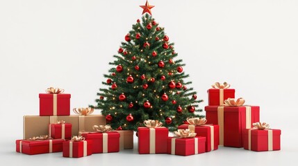 Christmas tree and gifts flat design front view North Pole theme 3D render 