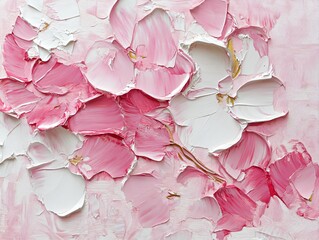 Pink and White Flowers in Thick Impasto Oil Painting