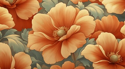 Elegant Orange Floral Pattern Botanical Illustration Nature Background
