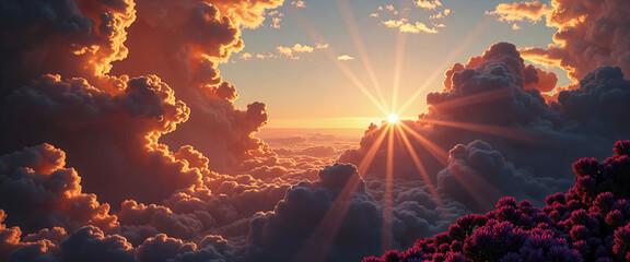 A beautiful sunset over a rocky shoreline with a large rock in the foreground. The sky is filled with stars and the water is calm