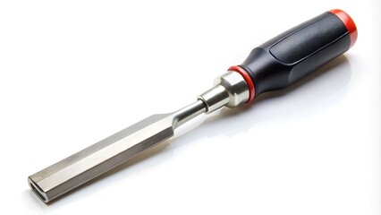 Metal chisel with a rubber grip handle on a white background.