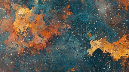 Fototapeta premium Abstract cosmic nebula with vibrant orange, yellow and blue hues.