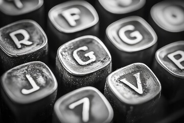 Close-up view of dusty typewriter keys showing signs of wear and tear