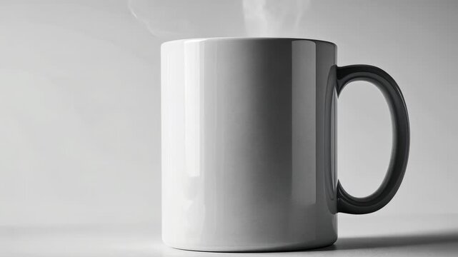 White Mug with Black Handle and Steam, cup, coffee, hot drink, beverage, ceramic
