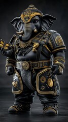 Divine ganesha holds symbols of abundance and transformation with a butterfly in a majestic pose