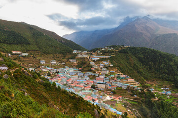 Fototapeta premium View of Namche Bazar during Everest base camp EBC or Three passes trekking, Sagarmatha national park, Nepal.