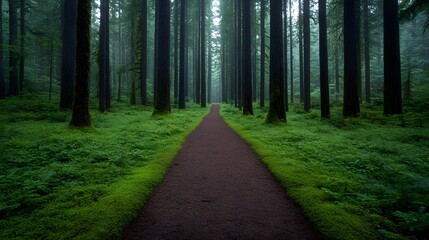 Fototapeta premium Romantic Hiking Trail Through a Forest | Scenic Nature Walk, Peaceful Wilderness, Couples Adventure, Serene Forest Path, Outdoor Escape
