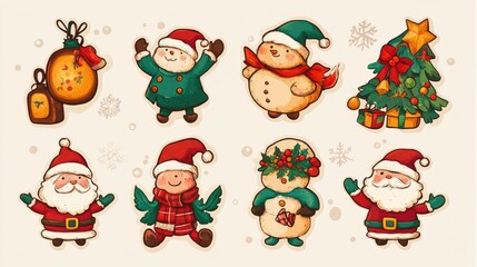 Design for sticker christmas illustration, Collection of Christmas