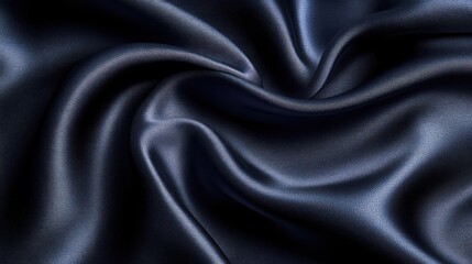 Fototapeta premium Abstract background of dark blue smooth silk fabric with soft folds.