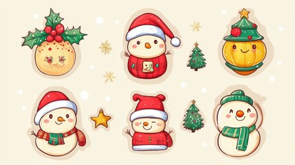 Design for sticker christmas illustration, Collection of Christmas
