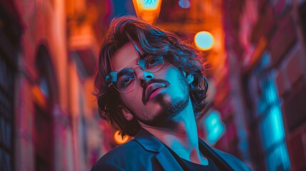 Obraz premium Professional man in glasses dressed in a sharp suit, exuding confidence and style