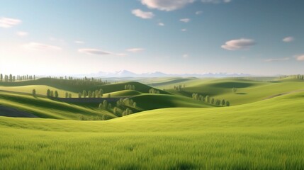 Obraz premium Serene 3D Landscape with Rolling Green Hills