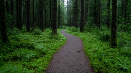 Fototapeta premium Romantic Hiking Trail Through a Forest | Scenic Nature Walk, Peaceful Wilderness, Couples Adventure, Serene Forest Path, Outdoor Escape