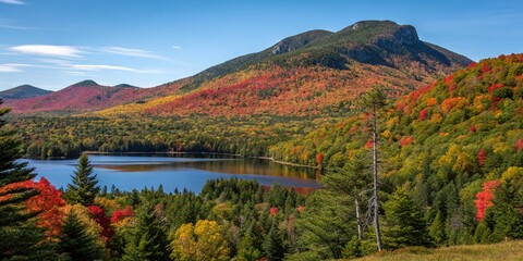 Canada's majestic mountain lake ablaze with vibrant autumn hues.
