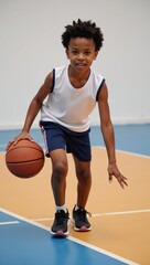African-American boy demonstrates basketball skills during play