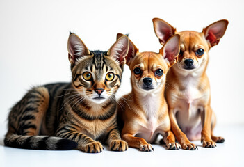 Three pets posing for a portrait
