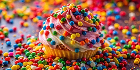 Close-up dessert photography captures the intricate beauty of sprinkles, creating a delectable masterpiece.