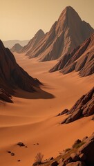 Naklejka premium A Martian desert-mountainscape depicted by artist X artist name