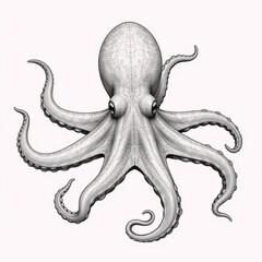 Sketch of Octopus with Curled Tentacles Isolated on White Background