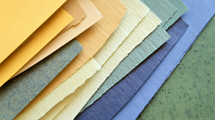 A stack of colorful paper samples with different textures.