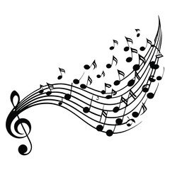 wave of musical notes black note on white background