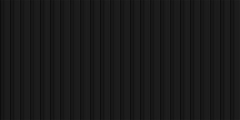 Black metal texture panel background. Abstract gray vertical wall, roof, siding, facade, fence. Modern dark banner with empty place for advertising or product display. Realistic vector illustration.