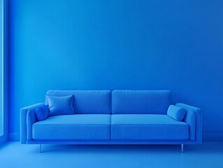 Fototapeta premium Modern Blue Sofa in Minimalist Interior