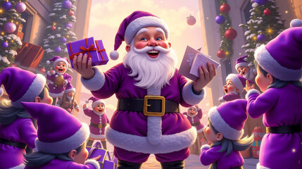 Fototapeta premium A group of children dressed up as Santa Claus in front of a Christmas tree