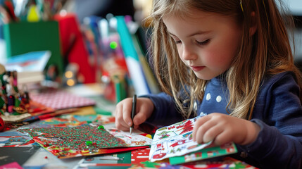 Child Crafting Handmade Christmas Cards for the Holidays