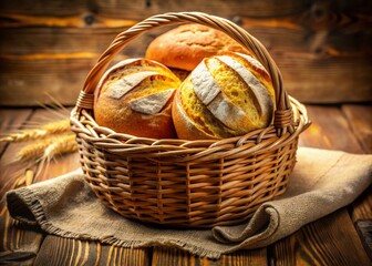 Golden crust bursts from a rustic basket, promising warmth and homemade goodness.