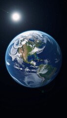 A Moon-view of Earth with stars  sunlight as backdrop