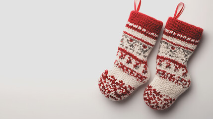 Explore the charm of these knitted Christmas stockings, perfect for hanging as festive decorations. Ideal for adding warmth and joy to your holiday celebrations.