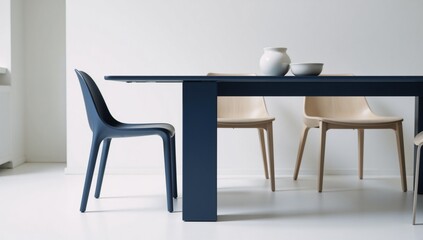Minimalist Japanese Living Room Blue Dining Table  Chic Seating Arrangement
