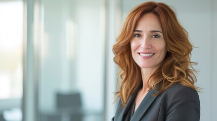 Confident Spanish businesswoman in her 40s with a warm smile in office setting