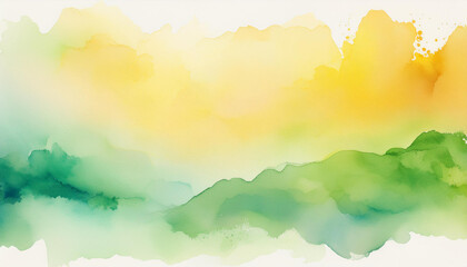 Fototapeta premium Smooth watercolor gradient from yellow to green on white canvas. Hand drawn art.